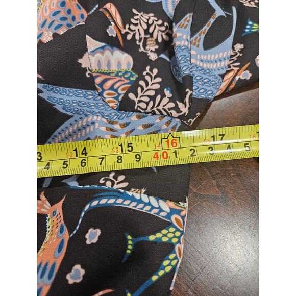 LOFT Womens 0 2 Petite Peacock Snow Bird Print Long Sleeve Dress Crew Neck - Picture 8 of 9